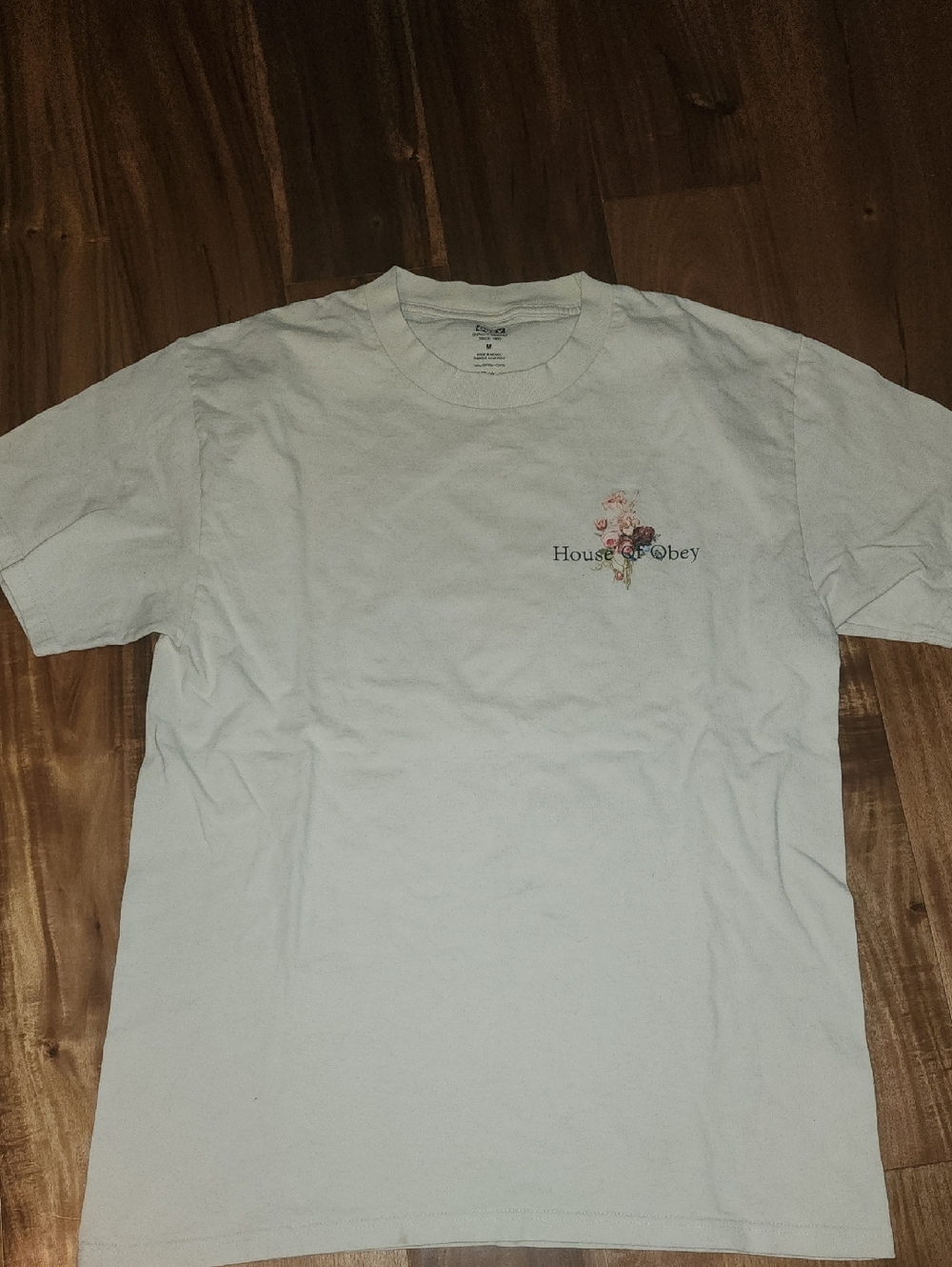 Obey Light Blue Crewneck Tee with Floral Chest Graphic